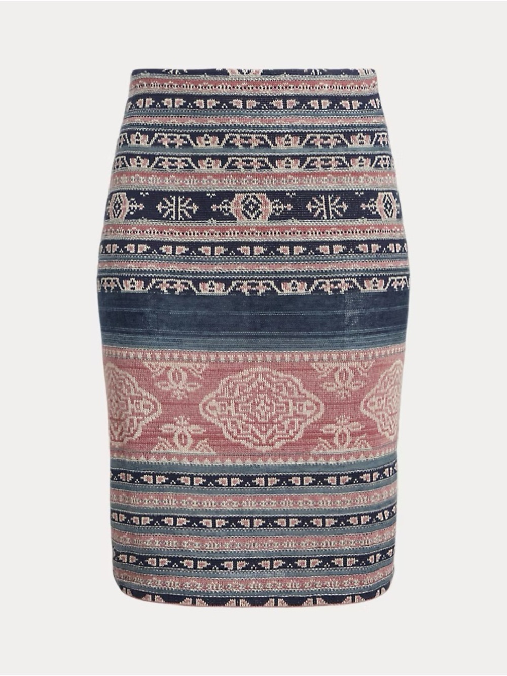 Lauren Ralph Lauren Navy and Rose Patterned Knit Midi Skirt - Picture 4 of 11